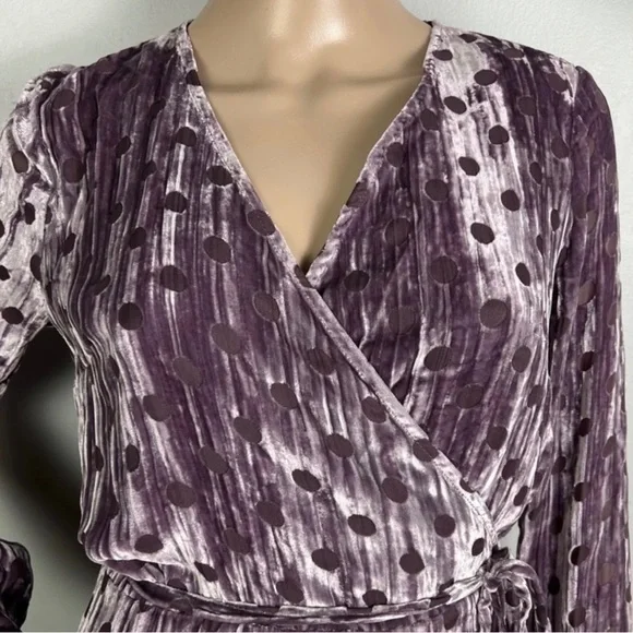 NEW HOUSE OF HOLLAND PURPLE VELVET POLKA DOT WRAP MINI DRESS - Picture 4 of 8